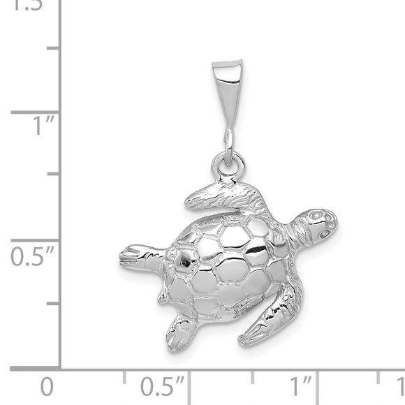 14k White Gold Solid Polished Open-Backed Sea Turtle Necklace Charm Pendant - Picture 3 of 3